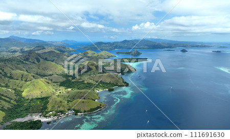 Aerial view of the spectacular view from Kelor Island in Komodo National Park, Indonesia 019 111691630