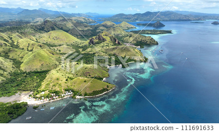Aerial view of the spectacular view from Kelor Island in Komodo National Park, Indonesia 022 Aerial view of the spectacular view from Kelor Island in Komodo National Park, Indonesia 022 111691633