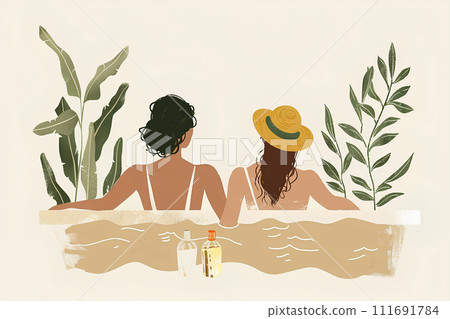 兩個女人在露天浴池放鬆 -3 兩個女人在露天浴池放鬆 -3 111691784