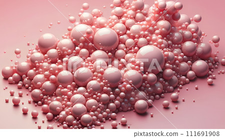 Pink Glossy Spheres and Bubbles Abstract Background - 3D Render Style Texture. Pink Glossy Spheres and Bubbles Abstract Background - 3D Render Style Texture. 111691908