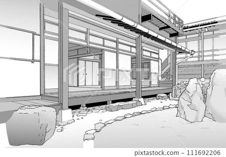 漫畫風格鋼筆劃插圖日式_門廊 漫畫風格鋼筆劃插圖日式_門廊 111692206
