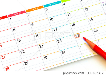 日曆和 25 日（發薪日/截止日期圖像） 111692317