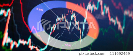 Graphical representation of volumes and time intervals of digital cryptocurrency up indicating crypto rising in value. 111692469