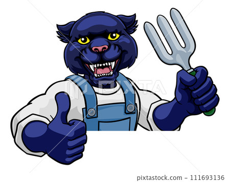 Panther Gardener Gardening Animal Mascot Panther Gardener Gardening Animal Mascot 111693136
