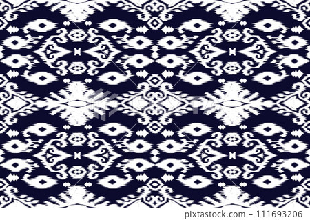 Ikat tribal Indian seamless pattern. Ethnic Aztec fabric carpet mandala ornament native boho chevron textile.Geometric African American oriental traditional vector illustrations. Embroidery style. 111693206