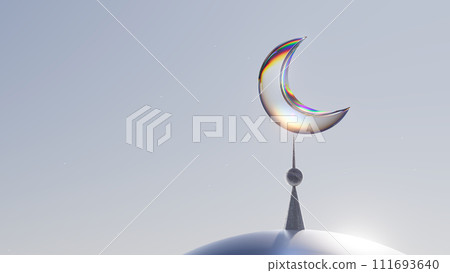 3d illustration arab mosque on the background of sunset in the desert, Ramadan concept 111693640