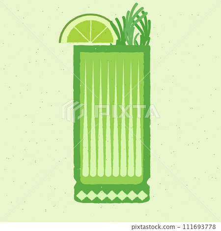 Green cocktail with lime, tarragon. Gin tonic in high glass. Soda water. Alcohol drink Green cocktail with lime, tarragon. Gin tonic in high glass. Soda water. Alcohol drink 111693778