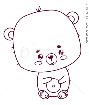 Cute outline bear cub. Funny animal Teddy kawaii character. Vector illustration. Line drawing, coloring book. Kids collection. 111694014