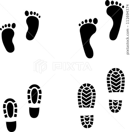 Adult and child bare feet and shoes silhouette set 111694374