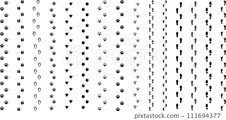 Line set of human and animal footprints Line set of human and animal footprints 111694377