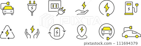 關於電力和生態汽車的彩色線條畫圖標集 111694379