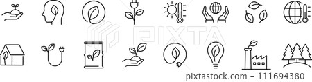 關於環境和清潔能源的線條畫圖標集 111694380