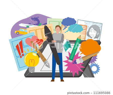 Image illustration of a male manga artist Image illustration of a male manga artist 111695086