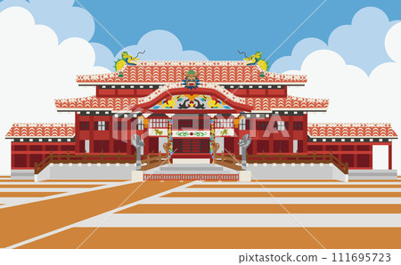 沖繩首里城主廳（有背景）/向量插圖 111695723