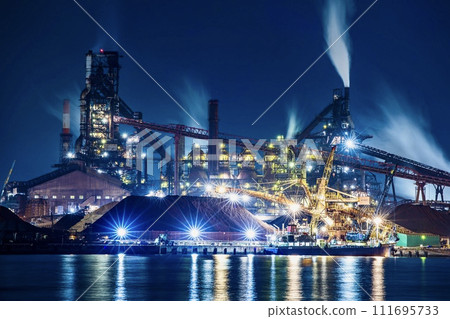 Night view of Nippon Steel Nagoya Works seen from the south embankment of Nagoya Port No. 9, Nagoya City 111695733
