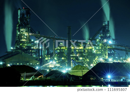 Night view of Nippon Steel Nagoya Works seen from the south embankment of Nagoya Port No. 9, Nagoya City 111695807