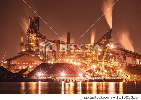 Night view of Nippon Steel Nagoya Works seen from the south embankment of Nagoya Port No. 9, Nagoya City 111695816
