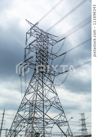 High voltage tower,High voltage power lines High voltage tower,High voltage power lines 111696343