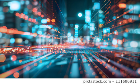 AI-generated content. Dynamic Finance Flow, Double Exposure of Data and Technology background 111696911
