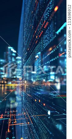 AI-generated content. Dynamic Finance Flow, Double Exposure of Data and Technology background 111696912