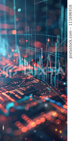 AI-generated content. Dynamic Finance Flow, Double Exposure of Data and Technology background 111696916