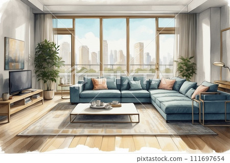 Living in the city living watercolor style Living in the city living watercolor style 111697654