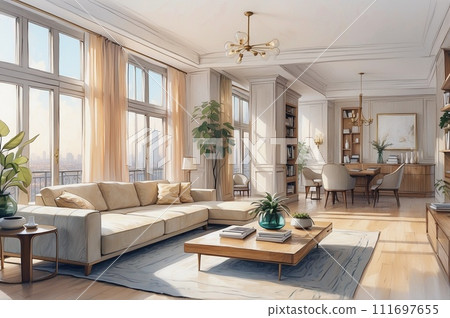 Large watercolor living room 111697655