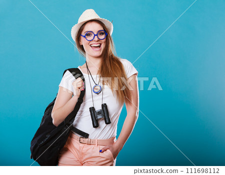Tourist woman in summer hat portrait Tourist woman in summer hat portrait 111698112