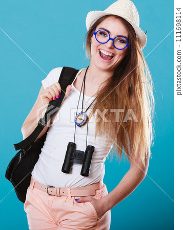 Tourist woman in summer hat portrait 111698114