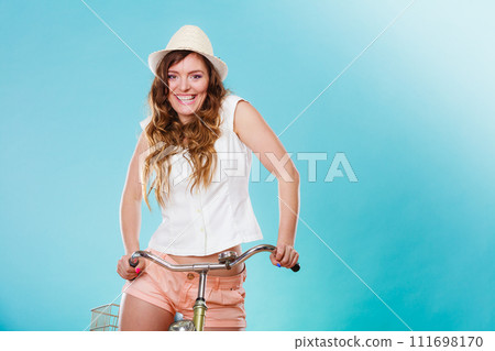 Active woman riding bike bicycle. Recreation. Active woman riding bike bicycle. Recreation. 111698170