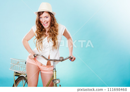 Active woman riding bike bicycle. Recreation. Active woman riding bike bicycle. Recreation. 111698468