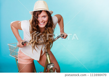 Active woman riding bike bicycle. Recreation. Active woman riding bike bicycle. Recreation. 111698470