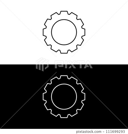 Gear icon, cog wheel, engine circle, thin line web symbol on white and black background 111699293
