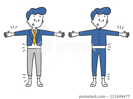 A boy wearing a uniform that is not long enough 111699477