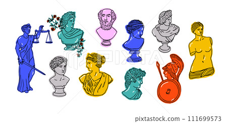 Set of colorful ancient greek sculptures 111699573