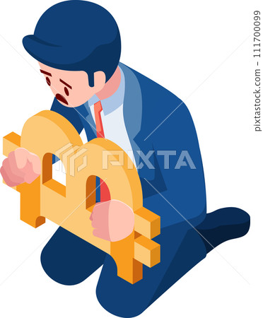 Isometric Businessman with Bitcoin Symbol Handcuffs 111700099