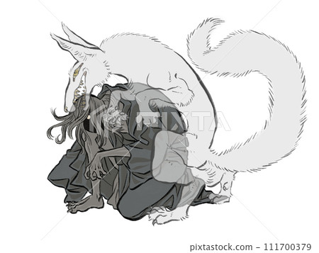 狐狸著身的日式插畫 111700379
