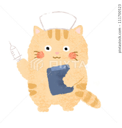 Cat nurse with a syringe Crayon touch 111700523