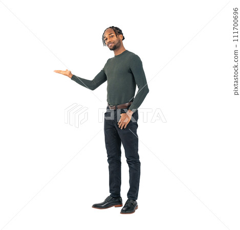 Black man guiding you - Full body photo with transparent background precisely cut out by hand PNG 111700696