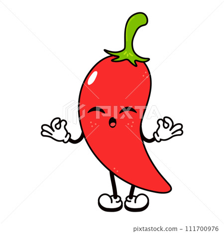 Chili pepper doing yoga character. Vector hand drawn traditional cartoon vintage, retro, kawaii character illustration icon. Isolated on white background. Chili pepper relax character 111700976