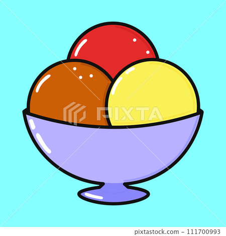 Cute funny Ice cream. Vector hand drawn cartoon kawaii character illustration icon. Isolated on blue background. Ice cream character concept 111700993
