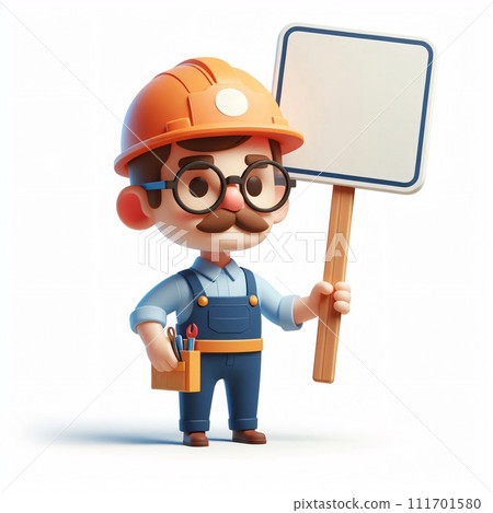 AI-generated content. This is a digital illustration with a worker in safety gear, holding a blank 111701580