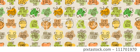 St Patrick day doodle style hand-drawn seamless pattern St Patrick day doodle style hand-drawn seamless pattern 111701970