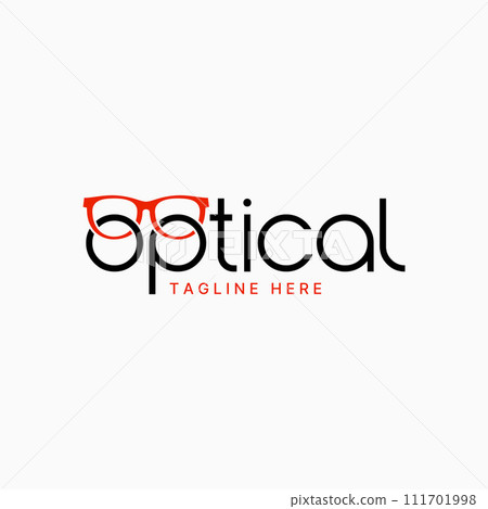 Logo design graphic concept creative premium vector stock letter word Optical with glasses eye care vision. Relate monogram typography branding shop 111701998