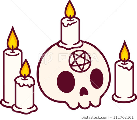 Cartoon skull with candles, dark magic ritual Cartoon skull with candles, dark magic ritual 111702101