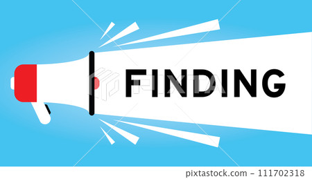 Color megaphone icon with word finding in white banner on blue background Color megaphone icon with word finding in white banner on blue background 111702318