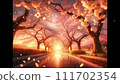 Row of cherry blossom trees at dusk 111702354