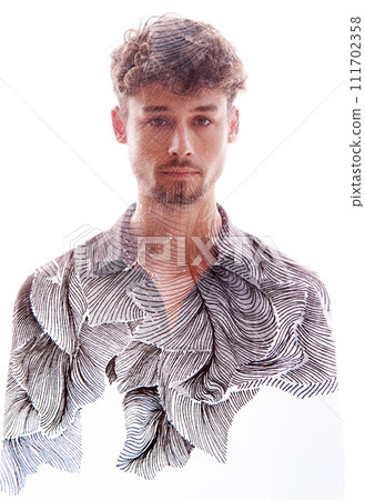 A graphical leafy full-front double exposure paintography male portrait A graphical leafy full-front double exposure paintography male portrait 111702358