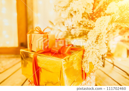 presents under Christmas tree, festive and celebratory atmosphere. presents under Christmas tree, festive and celebratory atmosphere. 111702460
