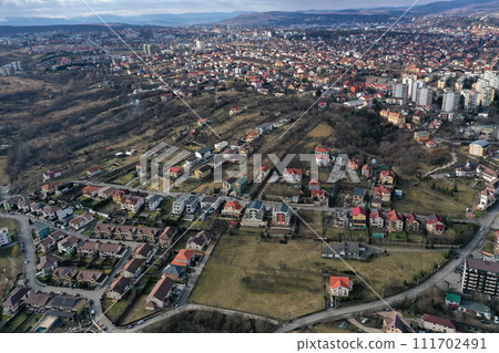 Aerial view of Cluj Napoca suburban part of the city, Romania, Europe 111702491